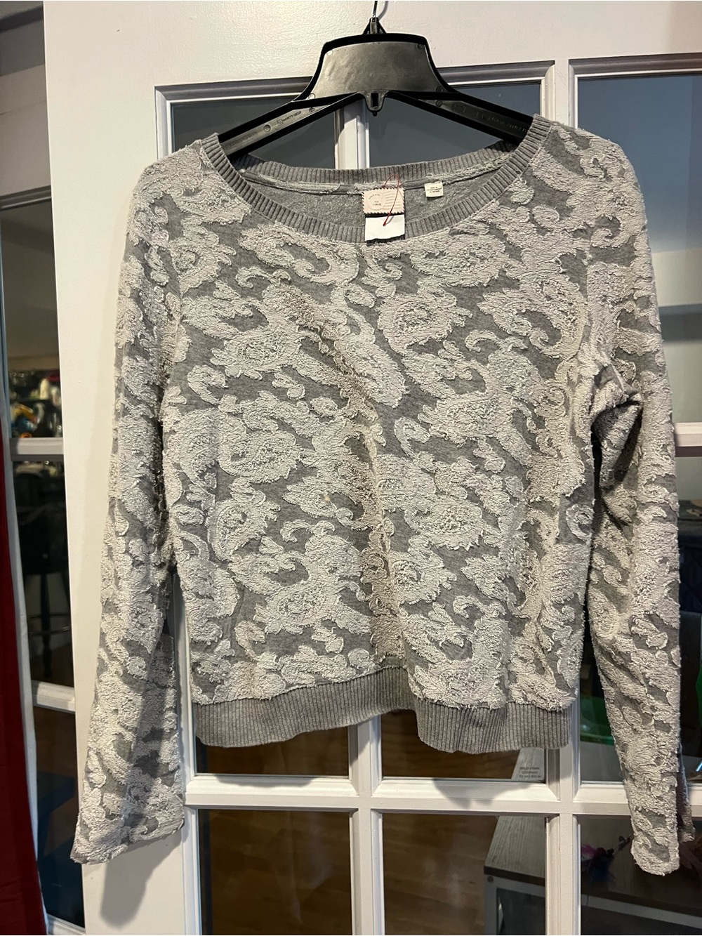 Anthropologie Gray Paisley-Textured Crewneck Sweater